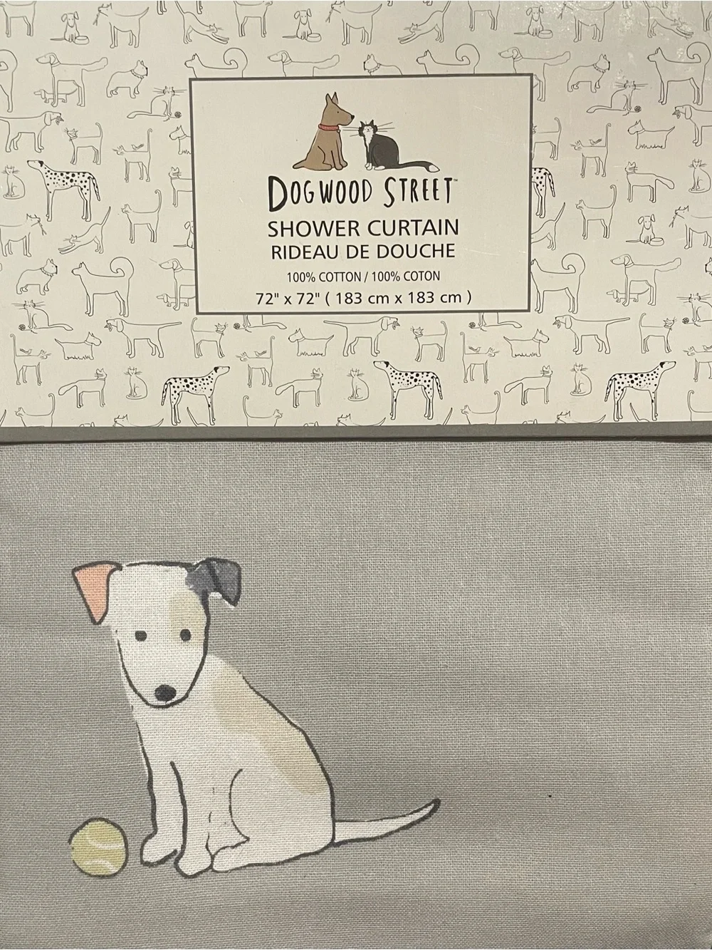 New Dogwood Street Random Dogs Gray Cotton Dog Print Shower Curtain Kris Ruff
